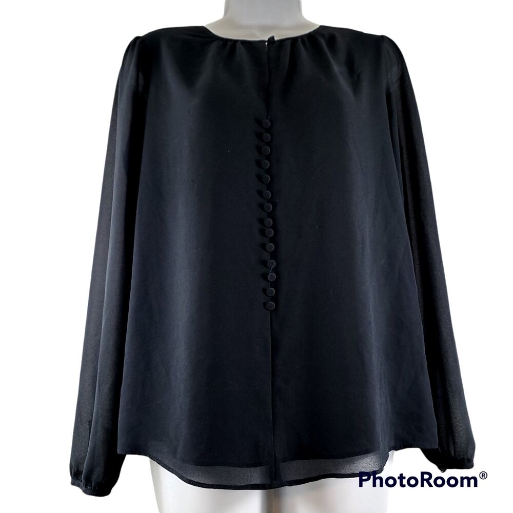 Michael Kors Black Faux Button Up Keyhole Front Long Sleeve Blouse Size XS
